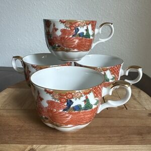 Imari Arita Peacock Coffee Or Tea Cups Made In Japan Set Of 4‎ Signed Ornate